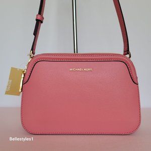 MICHAEL KORS Houston Large Crossgrain Leather Crossbody-Tea Rose color🎈⭐$138.